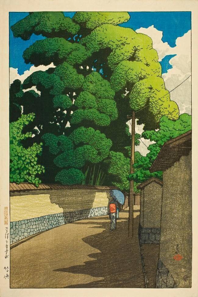 Shimohonda-machi, Kanazawa, de la série "Souvenirs de voyage, deuxième série (Tabi miyage dai nishu)". Hasui Kawase