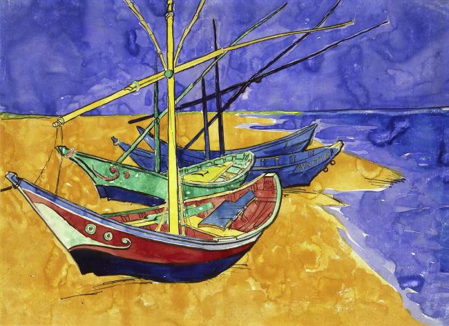 1888 Barques sur La Plage Aux Saintes-Maries 50 x 40 cm 1art1 Vincent Van Gogh Poster Reproduction 
