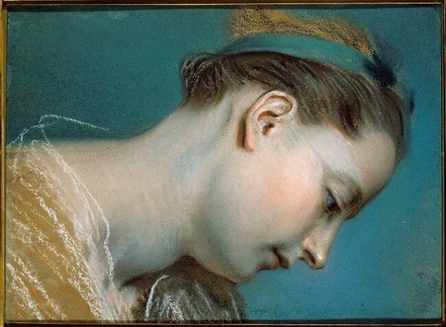 Tête de jeune fille (copie d'un détail de tableau français du début du 18e siècle) Quentin de La Tour