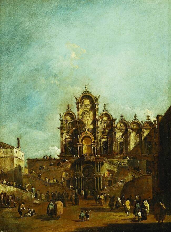 La loggia érigée au Campo San Zanipolo, Venise, en face de la Scuola di San Marco pour la bénédiction du Pape Pie VI en 1782 Francesco Guardi