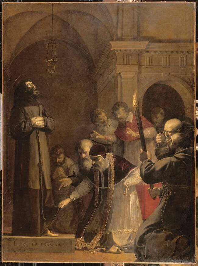 Le Pape Nicolas V, en 1449, se fait ouvrir le caveau de saint François d'Assise Laurent de La Hyre