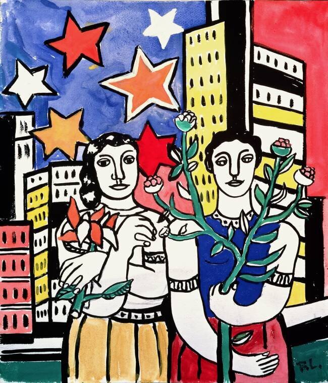 Deux personnages, fleurs et étoiles Fernand Léger