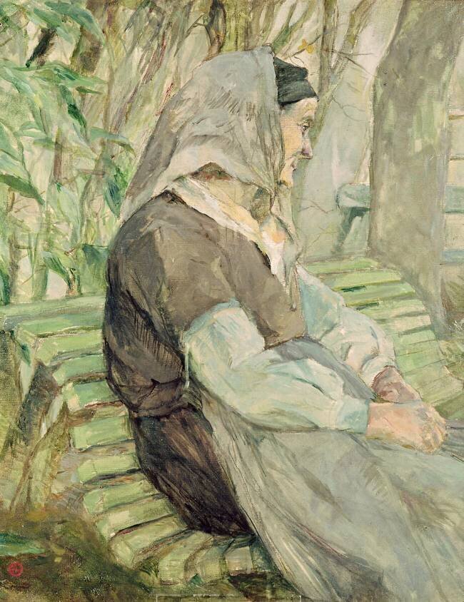 Vieille femme assise sur un banc à Celeyran Henri de Toulouse-Lautrec