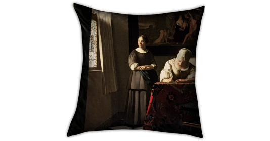 Femme écrivant Une Lettre Et Sa Servante De Johannes Vermeer Coussin Artistique Et Personnalisable 