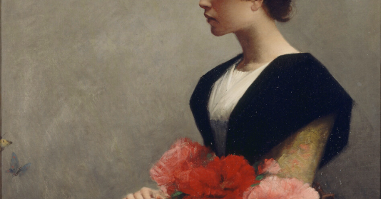Jeune femme assise tenant des fleurs dans les bras, Alfred… - Free Stock  Illustrations