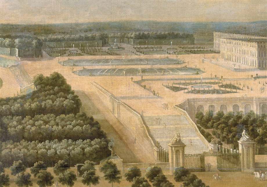 Vue De L Orangerie Des Parterres Et Du Chateau De Versailles Prises Des Hauteurs De Satory De Etienne Allegrain Reproduction D Art Haut De Gamme