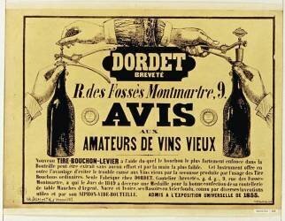 Dordet breveté r. des Fossés-Montmartre 9, avis aux amateurs de vins vieux nouveau tire-bouchon levier... (anonyme) - Muzeo.com