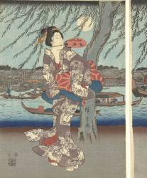 Profiter de la brise du soir au pont Ryogoku (Hiroshige) - Muzeo.com