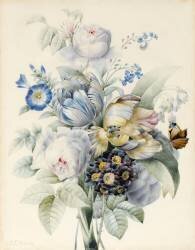 Un bouquet de fleurs, dont des roses (Pierre Joseph Redouté) - Muzeo.com