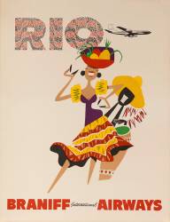 Braniff Airways Travel Poster, Rio de Janiero, Dancer (David Pollack) - Muzeo.com