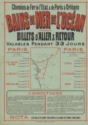 Chemins de Fer de L'Etat & de Paris à Orléans. Bains de mer de l'océan. Billets d'aller et retour ..., les billets sont délivrés à la gare de Paris (Orléans). (anonyme) - Muzeo.com