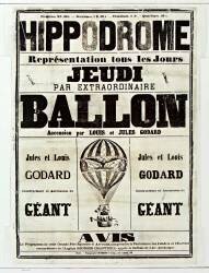 Hippodrome. Représentation tous les jours. Jeudi par extraordinaire Ballon : Ascension par Louis et Jules Godard... constructeurs et aéronautes du 