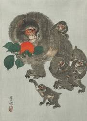 Singes et kaki (Ohara Koson) - Muzeo.com