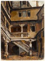 Escalier d'une cour à Francfort (Eugène Isabey) - Muzeo.com