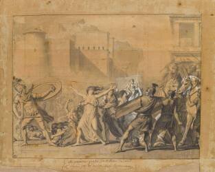 Les Sabines arrêtant le combat entre les Romains et les Sabins (Jacques-Louis David) - Muzeo.com