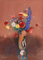 Bouquet de fleurs des champs dans un vase à long col (Odilon Redon) - Muzeo.com