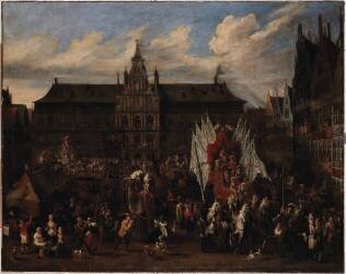 Fête à Anvers sur la place de l'hôtel de ville en l'honneur de la monarchie espagnole (Alexander van Bredael) - Muzeo.com