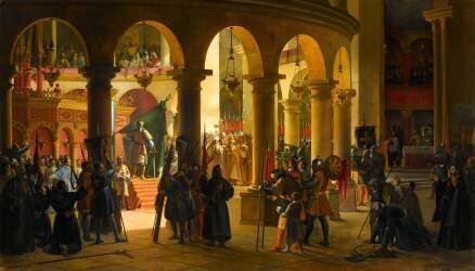 Godefroy de Bouillon dépose dans l'église du Saint Sépulcre de Jérusalem l'étendard et l'épée du grand vizir al-Afdal pris à la bataille d'Ascalon, août 1099 (François-Marius Granet) - Muzeo.com