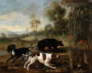 Gredinet, Petite-fille, Charlotte, chiens de Louis XV (Jean-Baptiste Oudry) - Muzeo.com