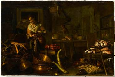 Intérieur de cuisine avec poissons (Gian Domenico Valentino) - Muzeo.com