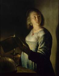 Jeune fille à la chandelle ou Comment cheminer dans la voie de la lumière (anonyme) - Muzeo.com