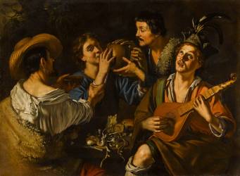 Joyeuse compagnie autour d'une table (anonyme) - Muzeo.com