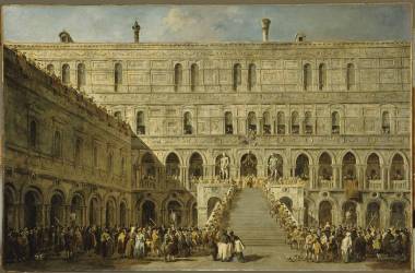 Le couronnement du Doge de Venise sur l'escalier des Géants au palais Ducal de Venise (Francesco Guardi) - Muzeo.com