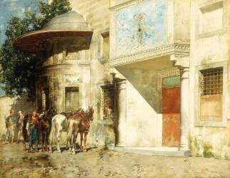 A l'extérieur de la mosquée (Alberto Pasini) - Muzeo.com