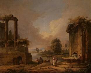 Paysage avec fontaine (Hubert Robert) - Muzeo.com