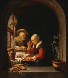 Vieux couple mangeant (Frans van Mieris) - Muzeo.com