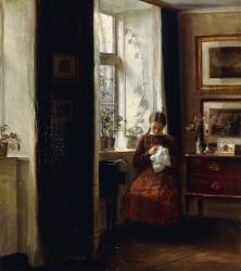 Une jeune fille qui coud (Carl Holsoe) - Muzeo.com