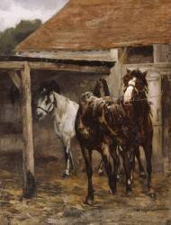 Chevaux à l'écurie (Alfred Roll) - Muzeo.com