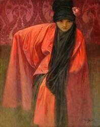 Fille en rouge (Alfons Mucha) - Muzeo.com
