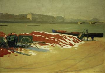 Rive de la Seine avec un tas de sable rouge (Félix Vallotton) - Muzeo.com