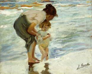Sur la plage (Joaquin Sorolla y Bastida) - Muzeo.com