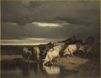 Boeufs à l'abreuvoir (Charles Jacque) - Muzeo.com