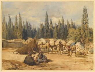 Halte d'une caravane (Antoine Alphonse Montfort) - Muzeo.com