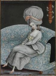 Jeune femme assise sur un sofa (anonyme) - Muzeo.com