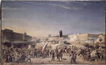 L'attaque du Louvre, le 29 juillet 1830, vue du Pont-Neuf (anonyme) - Muzeo.com