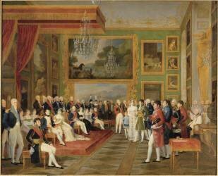 Mariage du prince Eugène de Beauharnais vice-roi d'Italie, et de la princesse Augusta-Amélie de Bavière en présence de l'Empereur et de l'Impératrice dans la grande galerie du palais de Munich, le 13 janvier 1806 (François Guillaume Menageot) - Muzeo.com