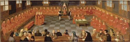 Charles le Téméraire, duc de Bourgogne, préside en habits de guerre, la séance d'ouverture de l'assemblée du Grand Conseil de Bourgogne, tenue à Malines le 4 juillet 1474 (Jean Schoeff (d'après)) - Muzeo.com