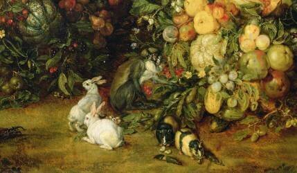 La Vierge à l'enfant dans une guirlande de fruits et de fleurs, détail d'animaux (Jan Brueghel l'Ancien) - Muzeo.com