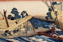 Construction d'un pont (Hokusai) - Muzeo.com