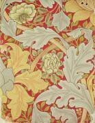 Feuilles d'acanthe et rose sauvage sur fond cramoisi (William Morris) - Muzeo.com