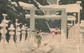 Vue du Toshogu d'Ueno dans la neige (Kiyochika Kobayashi) - Muzeo.com
