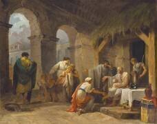 Bélisaire recevant l'hospitalité d'un paysan qui a travaillé sous ses ordres (Hubert Robert) - Muzeo.com