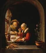 Vieux couple mangeant (Frans van Mieris) - Muzeo.com