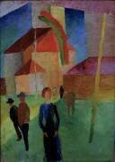 Église avec drapeau (August Macke) - Muzeo.com