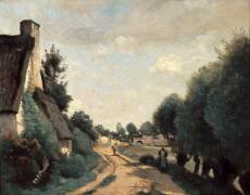 Environs d'Arras - Chaumière au bord d'une route (Jean-Baptiste Camille Corot) - Muzeo.com