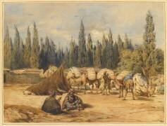 Halte d'une caravane (Antoine Alphonse Montfort) - Muzeo.com